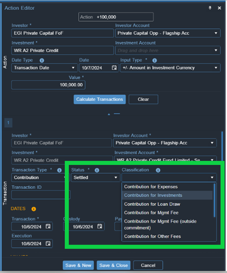 Vidrio Transaction Editor - Private Markets Example